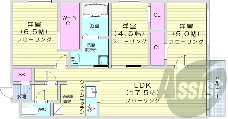 3LDK、エアコン、浴室乾燥機、追い焚き、システムキッチン