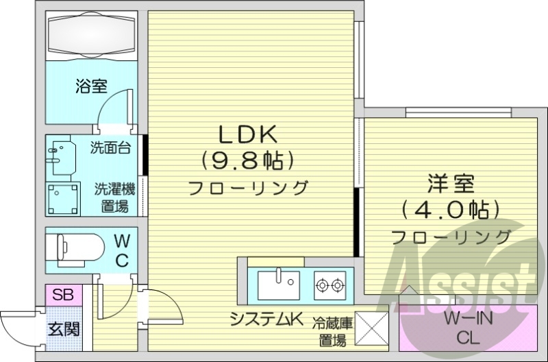 1LDK、収納、ネット無料、角部屋、灯油暖房