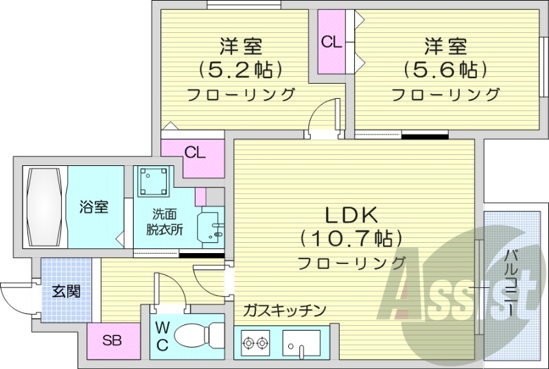 2LDK、ペット可、オートロック、シャンドレ