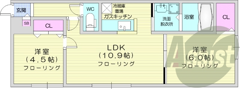 2LDK、灯油暖房、カメラ付きインターホン