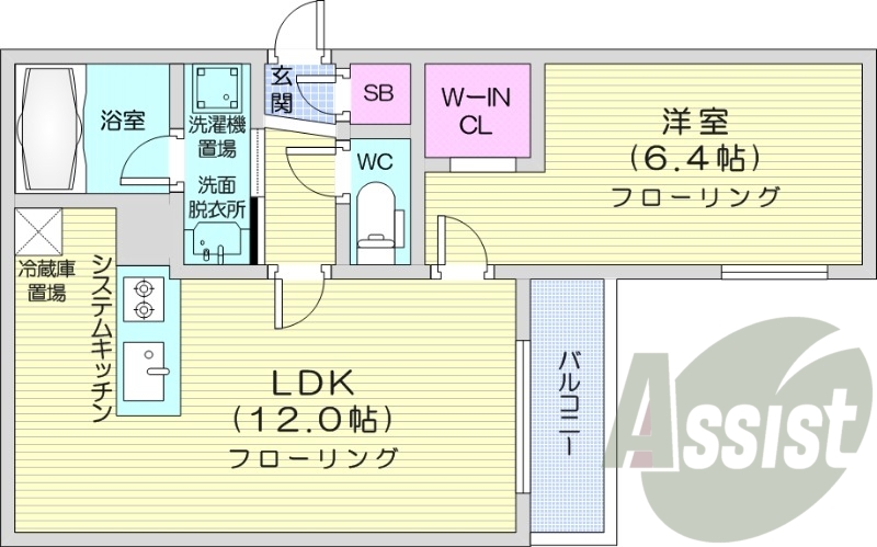 1LDK、エアコン、システムキッチン、浴室乾燥機