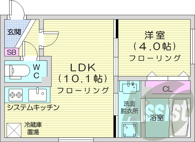 1LDK、エアコン、システムキッチン、ネット無料