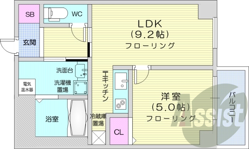 1LDK、オール電化、オートロック、防犯カメラ
