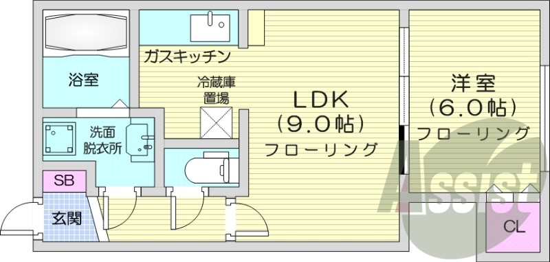 1LDK、オートロック、バストイレ別、独立洗面台