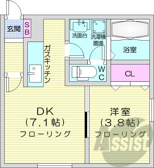 1DK、灯油暖房、独立洗面台、カメラ付きインターホン