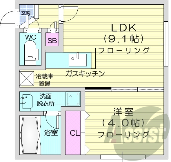 1LDK、エアコン、ガス定額制、宅配ボックス、ペット相談可