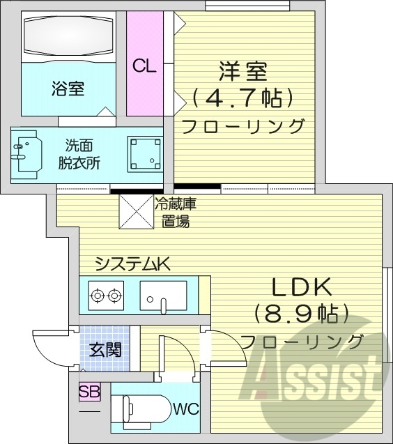 1LDK、都市ガス、ネット無料、エアコン、浴室乾燥