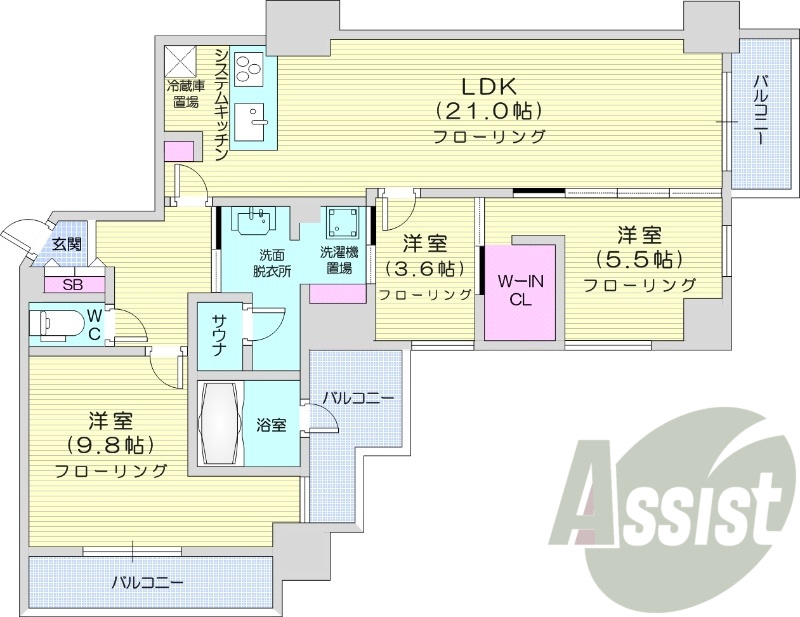 3LDK、エアコン、ガス暖房、ネット無料