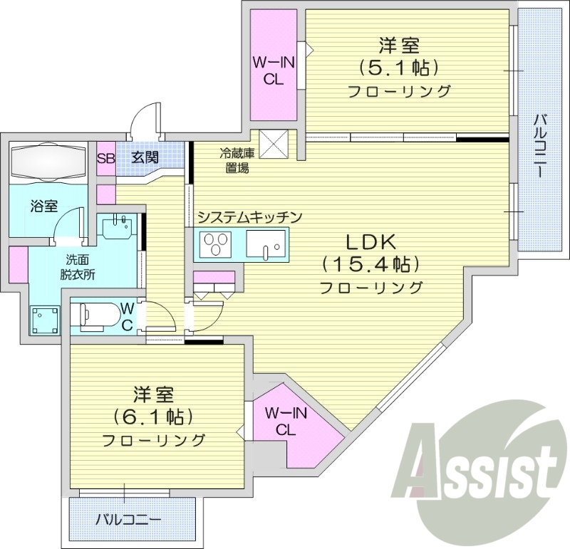2LDK、エアコン、ガス暖房、ネット無料