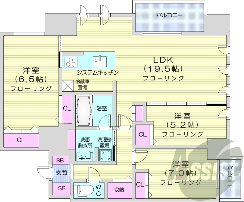 3LDK、エアコン、ガス暖房、ネット無料