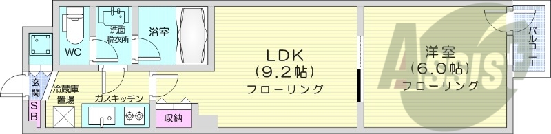 1LDK、オートロック、独立洗面台、ネット無料