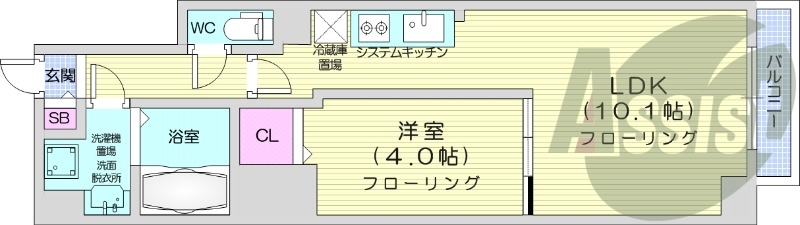 1LDK、都市ガス、システムキッチン、TV付きモニターフォン