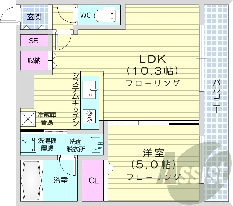 1LDK、都市ガス、エアコン、ガス暖房、ネット無料
