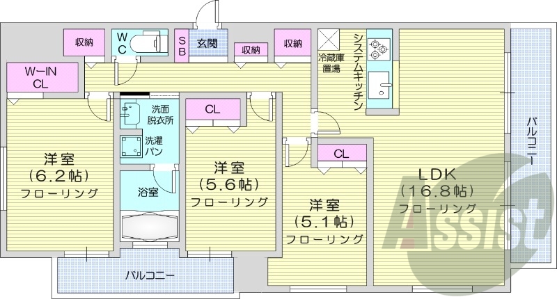 3LDK、都市ガス、追い焚き、ウォークインクローゼット