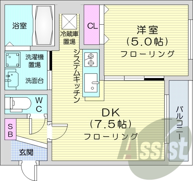 1LDK、システムキッチン、エアコン、オートロック