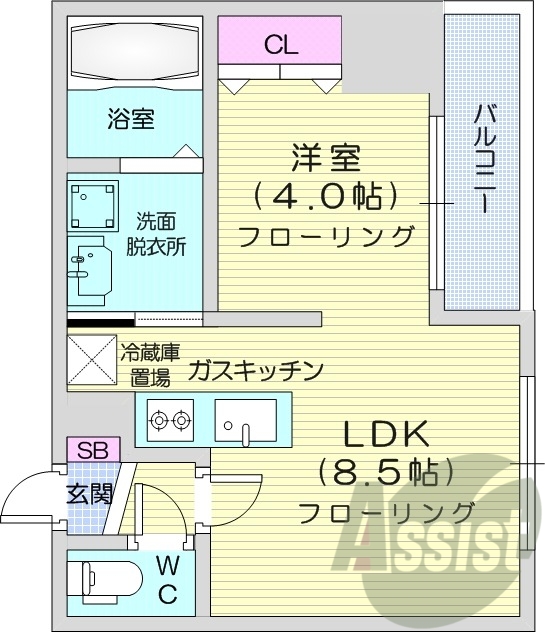 1LDK、エアコン、角部屋、オートロック