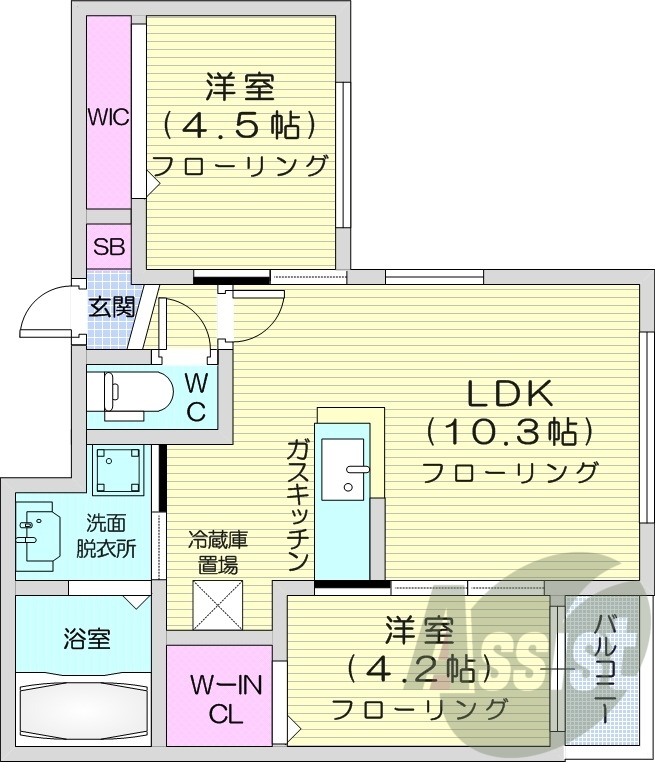 2LDK、エアコン、灯油暖房、エレベーター