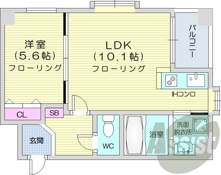 1LDK、クローゼット、シューズボックス、システムキッチン