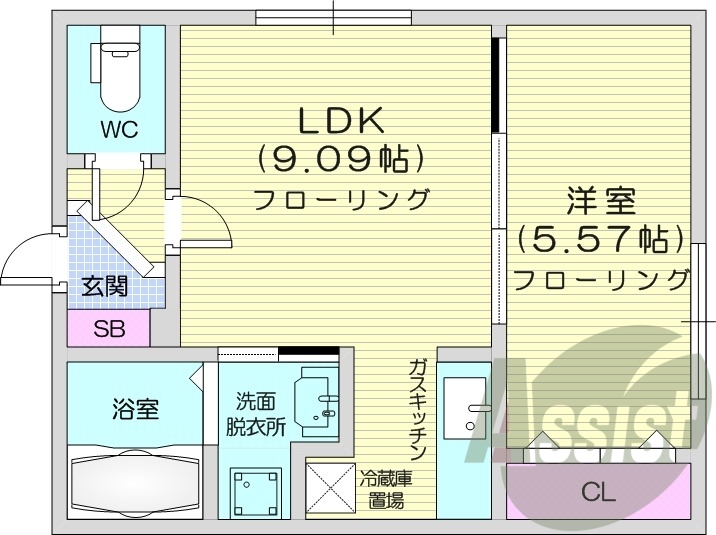 1LDK、エアコン、灯油暖房、独立洗面台