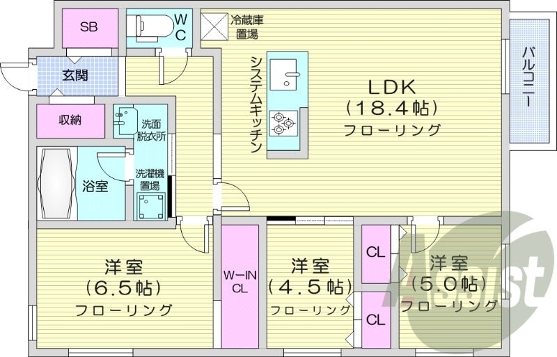 3LDK、エアコン、追い焚き、浴室乾燥機、システムキッチン
