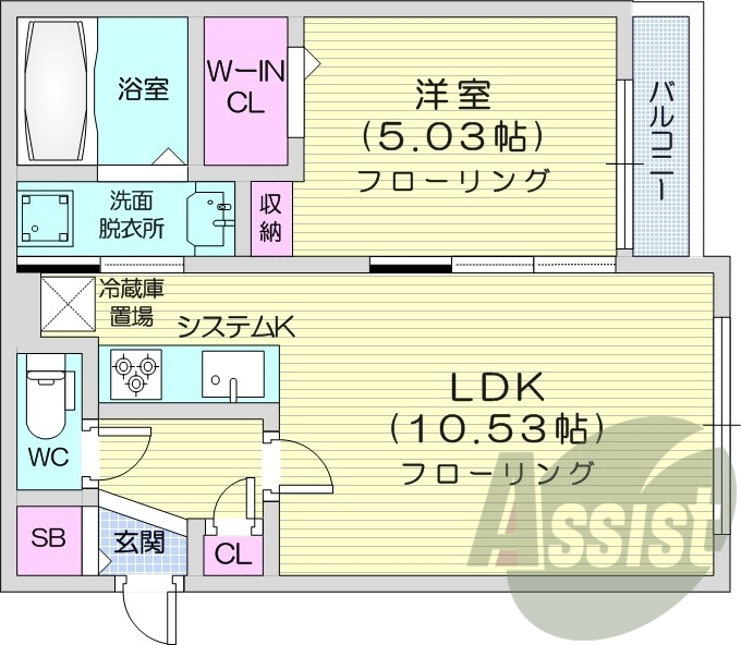 1LDK、角部屋、エアコン、オートロック
