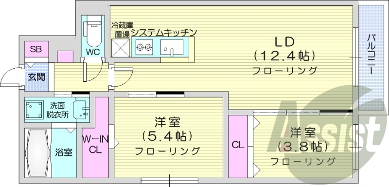 2LDK、都市ガス、エアコン、ガス暖房、ネット無料