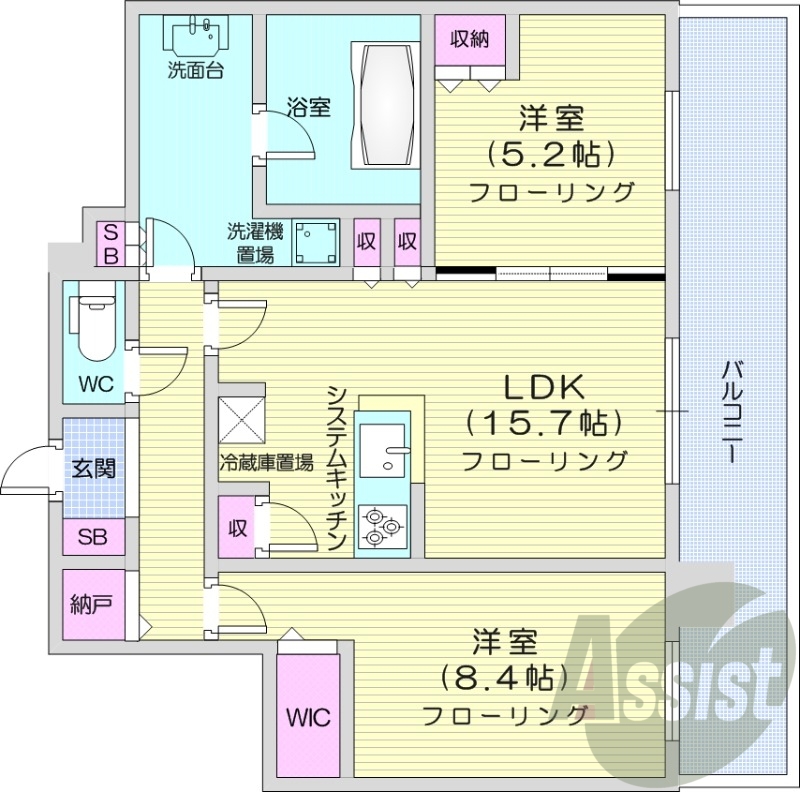 2LDK、分譲賃貸、ペット相談、エアコン、床暖房、食洗器