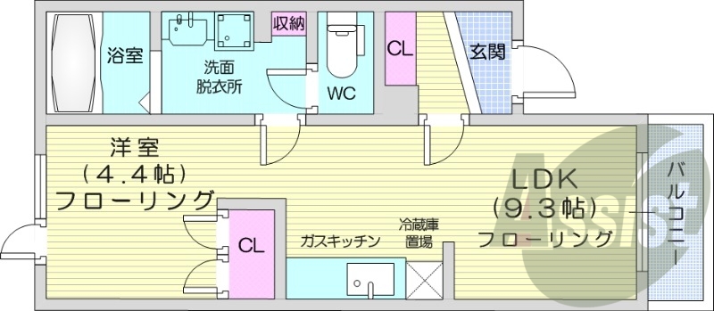 1LDK、TVモニターフォン、灯油暖房、収納