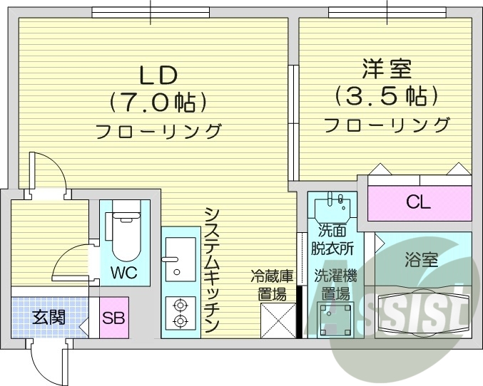 1LDK、都市ガス、エアコン、ガス暖房、ネット無料