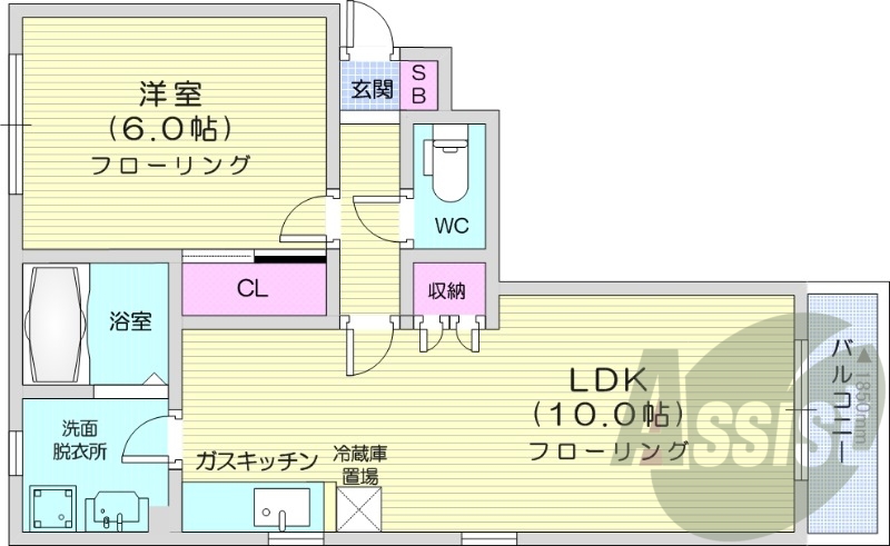 1LDK、独立洗面台、灯油暖房、バストイレ別、ネット無料