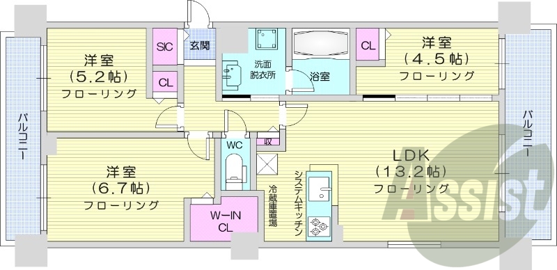 3LDK、分譲、都市ガス、床暖房、食洗器、追い焚き
