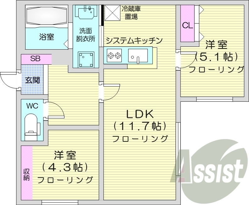 2LDK、エアコン、追い焚き、システムキッチン