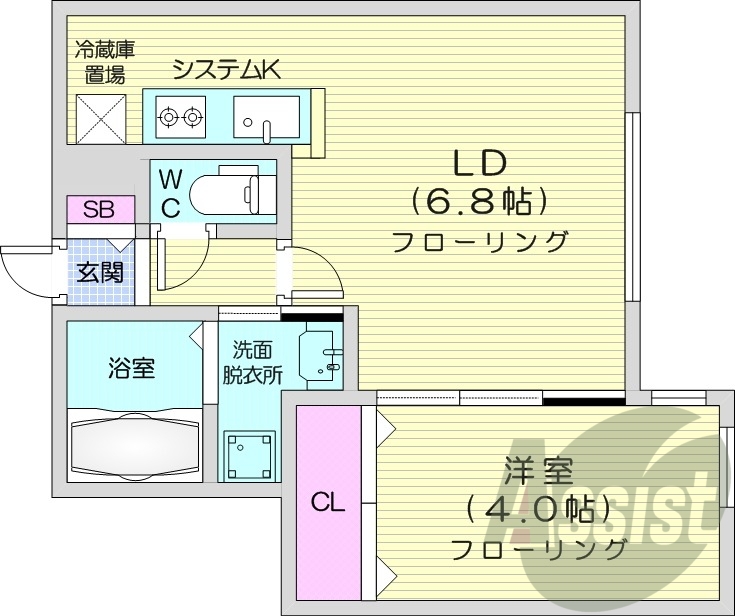 1LDK、エアコン、ガス暖房、ネット無料