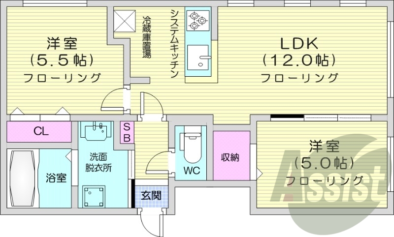 2LDK、エレベーター、オートロック、ペット可