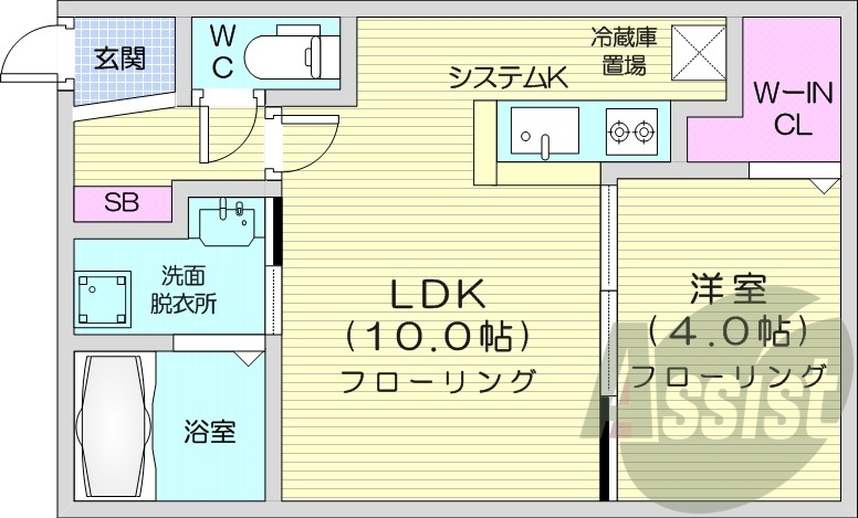 1LDK、都市ガス、エアコン、システムキッチン、ネット無料