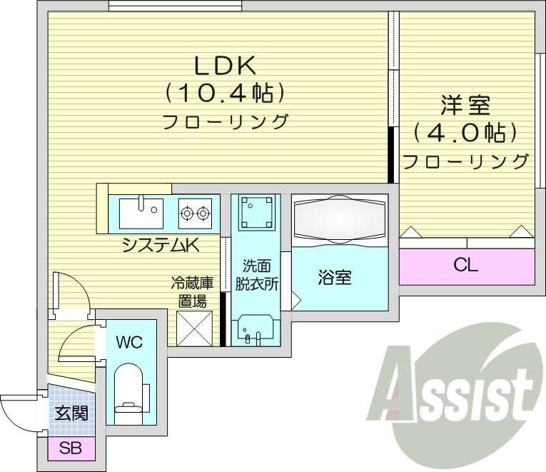 1LDK、都市ガス、エアコン、システムキッチン、ネット無料
