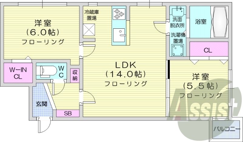2LDK、追い焚き、オートロック、都市ガス
