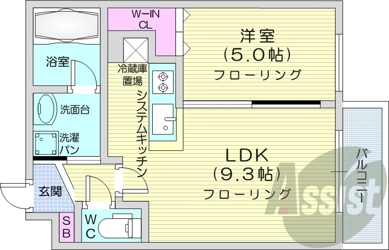 1LDK、オートロック、バストイレ別、浴室TV