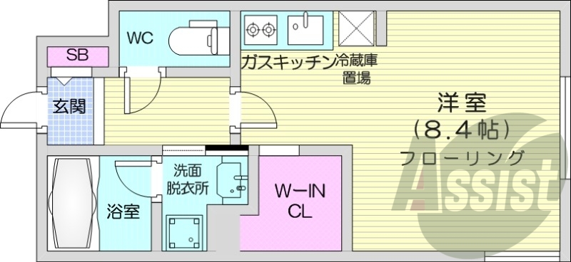 1K、都市ガス、エアコン、ガス暖房、ネット無料