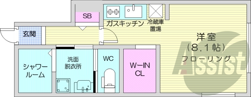 1K、都市ガス、エアコン、ガス暖房、ネット無料