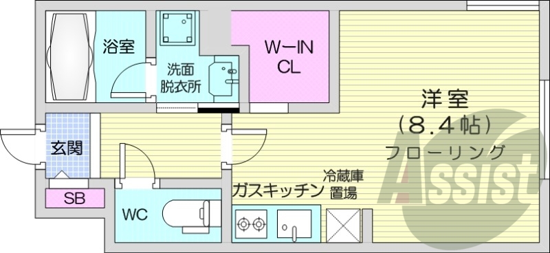 1K、都市ガス、エアコン、ガス暖房、ネット無料