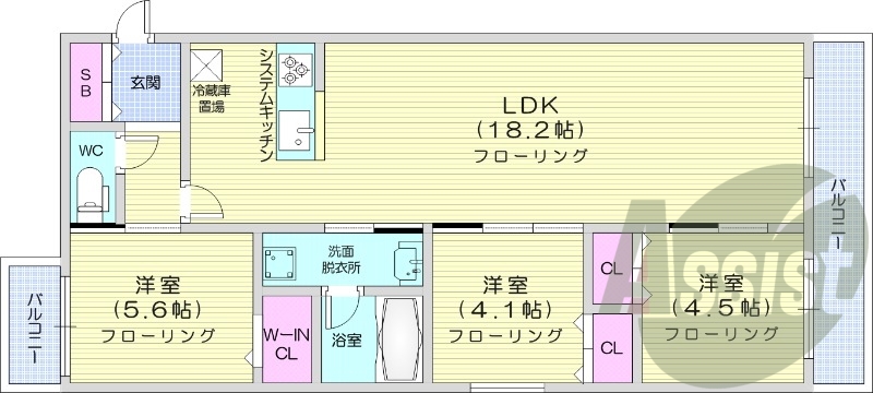 3LDK、都市ガス、エアコン、ガス暖房、ネット無料
