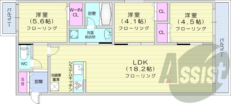 3LDK、都市ガス、エアコン、ガス暖房、ネット無料