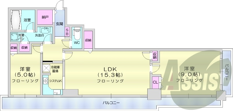 2LDK、ペット可、システムキッチン、食洗器、都市ガス
