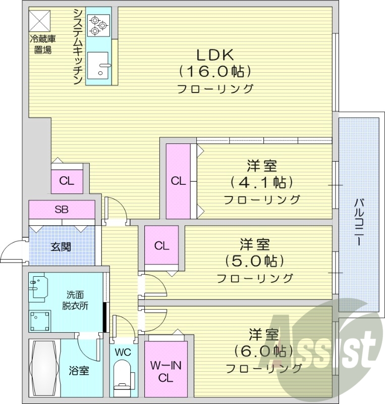 3LDK、都市ガス、エアコン、ガス暖房、ネット無料
