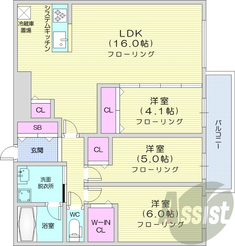 3LDK、都市ガス、エアコン、ガス暖房、ネット無料