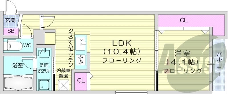 1LDK、都市ガス、エアコン、システムキッチン