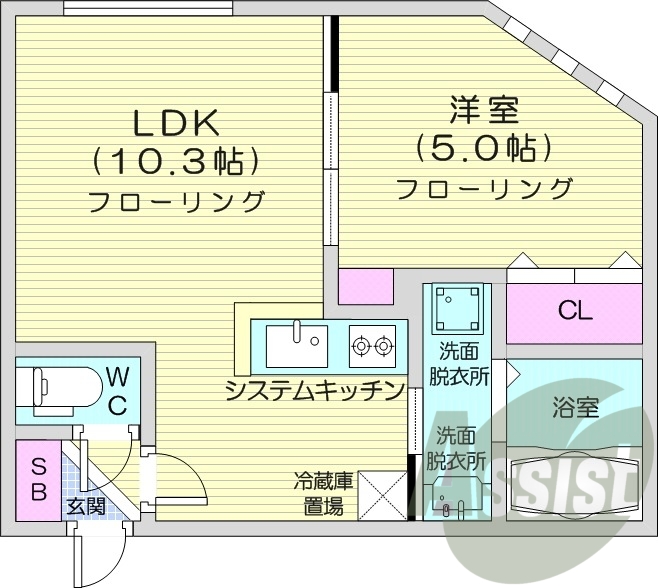 1LDK、都市ガス、ネット無料、エアコン、オートロック