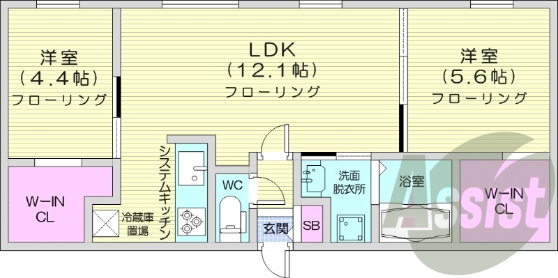 2LDK、エアコン、追い焚き、システムキッチン