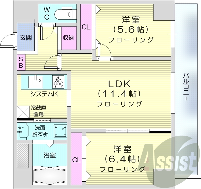 2LDK、エアコン、灯油暖房、オートロック